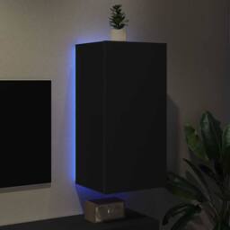 Berkfield Home TV Wall Cabinet with LED Lights Black 40.5x35x80 cm - thumbnail 1