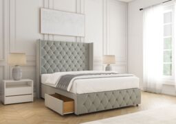 "BSSPOKE Ruby Divan Bed Plush Velvet 54""Headboard & 2Drawers Footend Mattress in Silver - Size: Small Double"