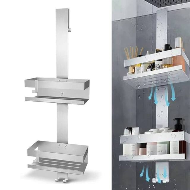 FLAVORA 1PC 2 Tier STAINLESS STEEL HANGING SHOWER CADDY in Silver - Size: 180 cm width x 180 cm drop - image 1