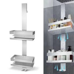 FLAVORA 1PC 2 Tier STAINLESS STEEL HANGING SHOWER CADDY in Silver - Size: 180 cm width x 180 cm drop - thumbnail 1