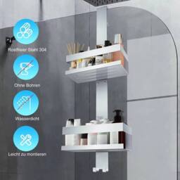 FLAVORA 1PC 2 Tier STAINLESS STEEL HANGING SHOWER CADDY in Silver - Size: 180 cm width x 180 cm drop - thumbnail 3