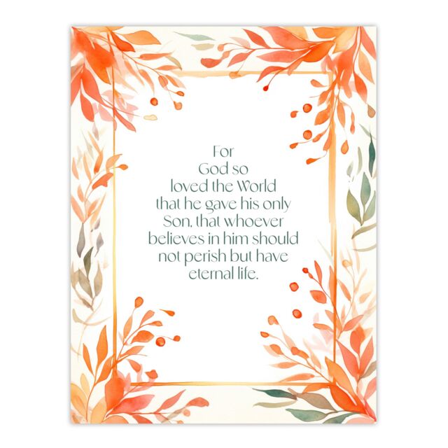 "Artery8 Wall Art Print John 3:16 God So Loved the World Quote Bible Verse Orange Poster - Size: W24"" x H32""" - image 1