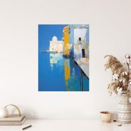 "Wee Blue Coo Wall Art Print Reflections Of Venice Oil Painting Blue Orange Abstract Santa Maria della Salute Coastal Poster - Size: W18"" x H24""" - thumbnail 4