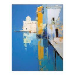 "Wee Blue Coo Wall Art Print Reflections Of Venice Oil Painting Blue Orange Abstract Santa Maria della Salute Coastal Poster - Size: W18"" x H24""" - thumbnail 1