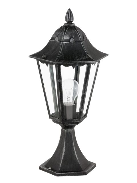Loops IP44 Outdoor Pedestal Light Black & Silver Patina Lantern 1 x 60W E27 Bulb - image 1