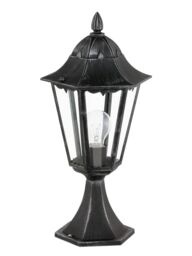 Loops IP44 Outdoor Pedestal Light Black & Silver Patina Lantern 1 x 60W E27 Bulb - thumbnail 1