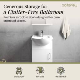 Balterley 1 Door Bathroom Vanity Basin Unit with Round Basin Gloss White 450mm - thumbnail 2