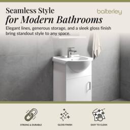 Balterley 1 Door Bathroom Vanity Basin Unit with Round Basin Gloss White 450mm - thumbnail 3