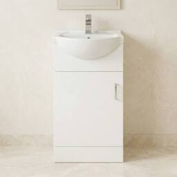 Balterley 1 Door Bathroom Vanity Basin Unit with Round Basin Gloss White 450mm - thumbnail 9