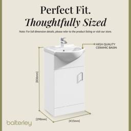 Balterley 1 Door Bathroom Vanity Basin Unit with Round Basin Gloss White 450mm - thumbnail 5