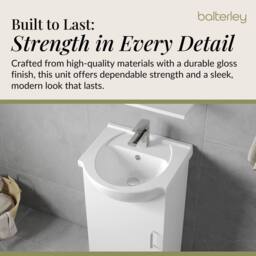 Balterley 1 Door Bathroom Vanity Basin Unit with Round Basin Gloss White 450mm - thumbnail 6