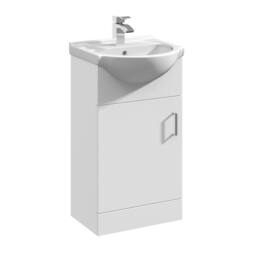 Balterley 1 Door Bathroom Vanity Basin Unit with Round Basin Gloss White 450mm - thumbnail 1