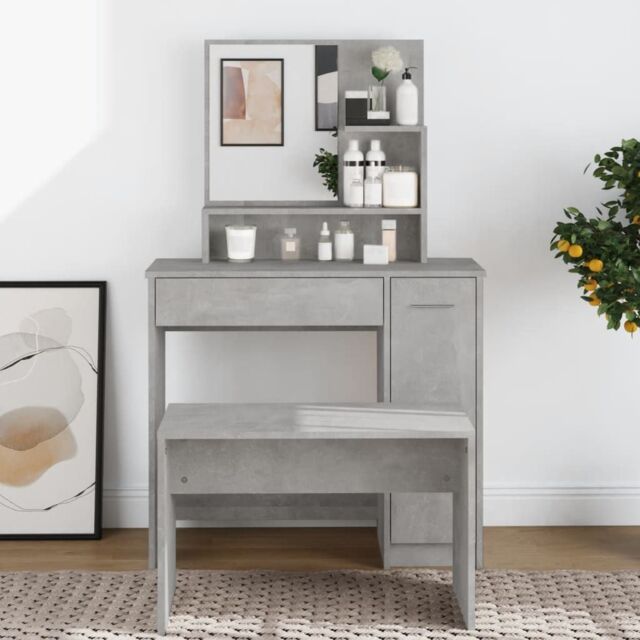 Berkfield Home Dressing Table with Mirror Concrete Grey 86.5x35x136 cm - image 1