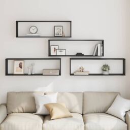 Berkfield Home Wall Cube Shelves 4 pcs Black Oak 100x15x30 cm Engineered Wood - Size: 100 x 15 x 30 cm - thumbnail 3