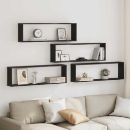 Berkfield Home Wall Cube Shelves 4 pcs Black Oak 100x15x30 cm Engineered Wood - Size: 100 x 15 x 30 cm
