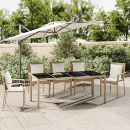 Berkfield Home Garden Table with Glass Top Beige Poly Rattan&Tempered Glass - thumbnail 2