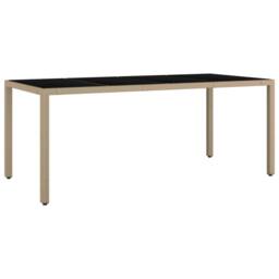Berkfield Home Garden Table with Glass Top Beige Poly Rattan&Tempered Glass - thumbnail 3