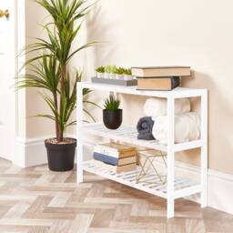Keplin 3-Tier Bamboo Shoe Rack - Wooden Shoe Organiser with Large Capacity in White - thumbnail 6