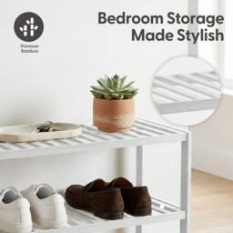 Keplin 3-Tier Bamboo Shoe Rack - Wooden Shoe Organiser with Large Capacity in White - thumbnail 7
