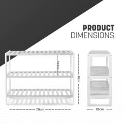 Keplin 3-Tier Bamboo Shoe Rack - Wooden Shoe Organiser with Large Capacity in White - thumbnail 2