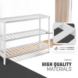 Keplin 3-Tier Bamboo Shoe Rack - Wooden Shoe Organiser with Large Capacity in White - thumbnail 4