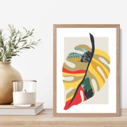 ARTZE Tropical Monstera Green & Red Minamilist Framed Print SIZE: A3 with Oak Frame - Size: A4 - thumbnail 2