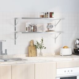 Berkfield Home Wall Shelves 2 pcs 100x40x3 cm Silver Stainless Steel - Size: 100 x 40 x 3 cm - thumbnail 3