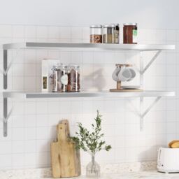 Berkfield Home Wall Shelves 2 pcs 100x40x3 cm Silver Stainless Steel - Size: 100 x 40 x 3 cm