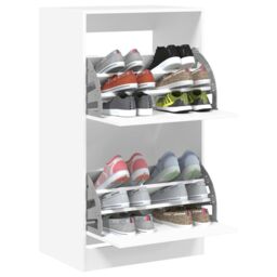Berkfield Home Shoe Cabinet with 2 Flip-Drawers White 60x42x108 cm - Size: 60 x 42 x 108 cm - thumbnail 4