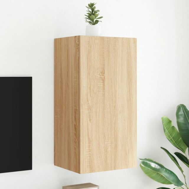 Berkfield Home TV Wall Cabinet with LED Lights Sonoma Oak 40.5x35x80 cm in Brown - image 1