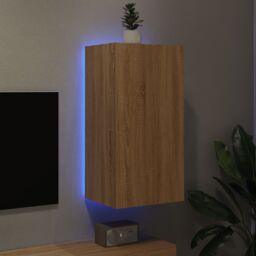 Berkfield Home TV Wall Cabinet with LED Lights Sonoma Oak 40.5x35x80 cm in Brown - thumbnail 3