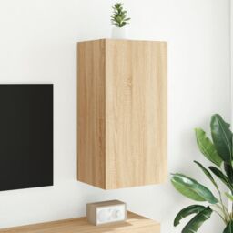 Berkfield Home TV Wall Cabinet with LED Lights Sonoma Oak 40.5x35x80 cm in Brown - thumbnail 4