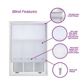 Furnished Grey Daylight Roller Blind with Chrome Round Eyelets - Trimmable Window Shade - Size: 215 cm width x 210 cm drop - thumbnail 2