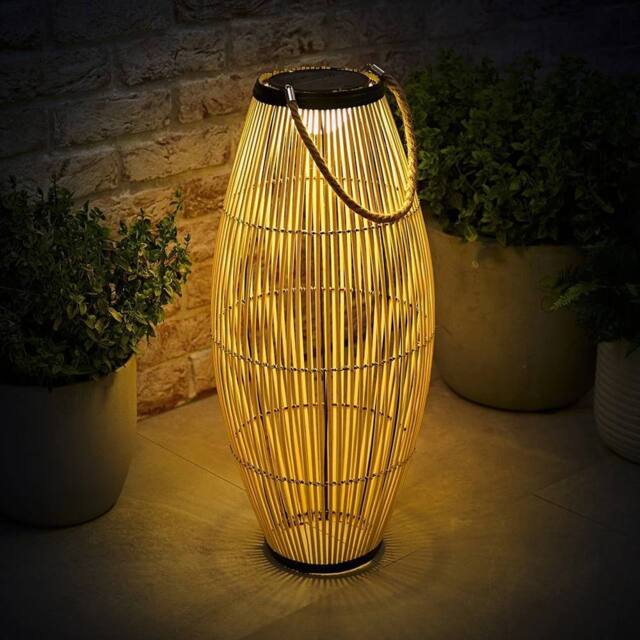 EONLION Solar Powered Natural Bamboo Floor Lamp with Drum Shade Outdoor Garden - image 1