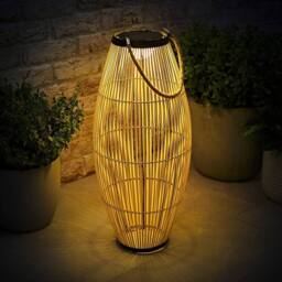 EONLION Solar Powered Natural Bamboo Floor Lamp with Drum Shade Outdoor Garden - thumbnail 1