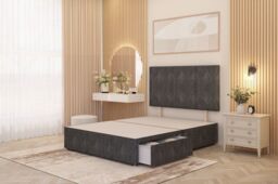 Somnior Austin Divan Bed Base with 2 Storage Drawers & Headboard Tweed Fabric in Charcoal - Size: Small Single