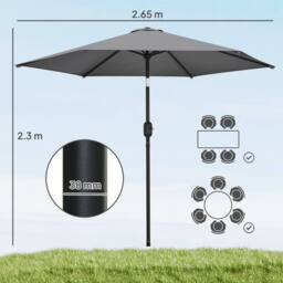 OUTSUNNY 2.6M Garden Parasol Umbrella with Aluminium Pole, Tilt, Crank in Grey - Size: 260 cm x 100 cm - thumbnail 3