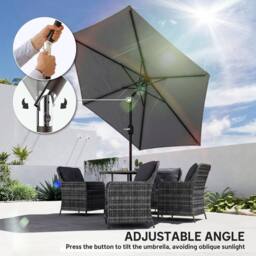 OUTSUNNY 2.6M Garden Parasol Umbrella with Aluminium Pole, Tilt, Crank in Grey - Size: 260 cm x 100 cm - thumbnail 6