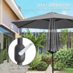 OUTSUNNY 2.6M Garden Parasol Umbrella with Aluminium Pole, Tilt, Crank in Grey - Size: 260 cm x 100 cm - thumbnail 4