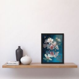 Artery8 Cherry Blossom Branch Dancing Over Water Modern Watercolour Painting Artwork Framed Wall Art Print A4 in Black - thumbnail 2
