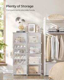 SONGMICS 8-Slot Interlocking Shoe Storage Cabinet Modular Steel Frame Doors in White - thumbnail 3