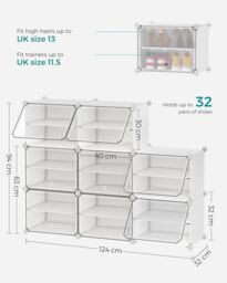 SONGMICS 8-Slot Interlocking Shoe Storage Cabinet Modular Steel Frame Doors in White - thumbnail 2