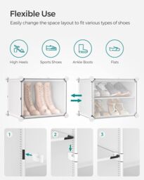 SONGMICS 8-Slot Interlocking Shoe Storage Cabinet Modular Steel Frame Doors in White - thumbnail 6