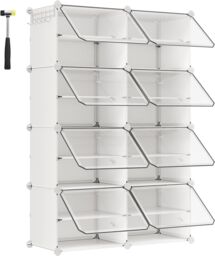 SONGMICS 8-Slot Interlocking Shoe Storage Cabinet Modular Steel Frame Doors in White - thumbnail 9