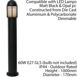Loops Outdoor IP44 Bollard Light Matt Black 1000mm Lamp Post Garden Driveway Patio - thumbnail 2
