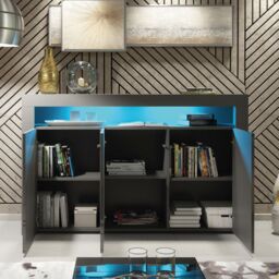 Creative Furniture Aether Sideboard 155cm - A Sleek & Spacious Cabinet with Gloss Doors & LED Lights in Dark Grey - thumbnail 6