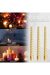 Deco Express Dinner Candles Pack of 3 Twisted Non Drip Spiral 6 hours Non Scented in Gold - thumbnail 6