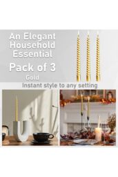 Deco Express Dinner Candles Pack of 3 Twisted Non Drip Spiral 6 hours Non Scented in Gold - thumbnail 3