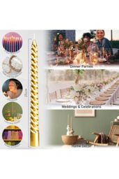 Deco Express Dinner Candles Pack of 3 Twisted Non Drip Spiral 6 hours Non Scented in Gold - thumbnail 4