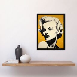"Artery8 Blonde On Mustard A Stylish Modern Black White Photo Of A Woman On Yellow Art Print Framed Poster Wall Decor 12x16 inch - Size: W12"" x H16""" - thumbnail 4